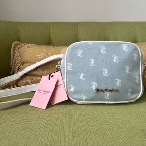 Juicy Couture Light Blue and White Monogram Crossbody Bag